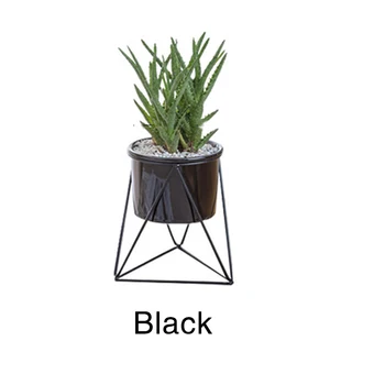 

Simple Triangle Iron Frame Flower Pot Nordic Geometric Wrought Iron Ceramic Succulent Green Plant Flower Pot Flower Frame Set