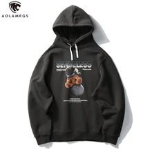 Aolamegs Retro Hoodie Sweatshirt Universe Planet Letter Print Fleece Hooded Pullover Casual Cozy High Street Winter men clothing