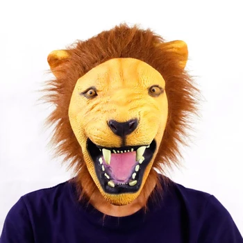 

Waylike Halloween Props Adult Angry Lion Head Masks Animal Full Latex Masquerade Birthday Party Face Mask