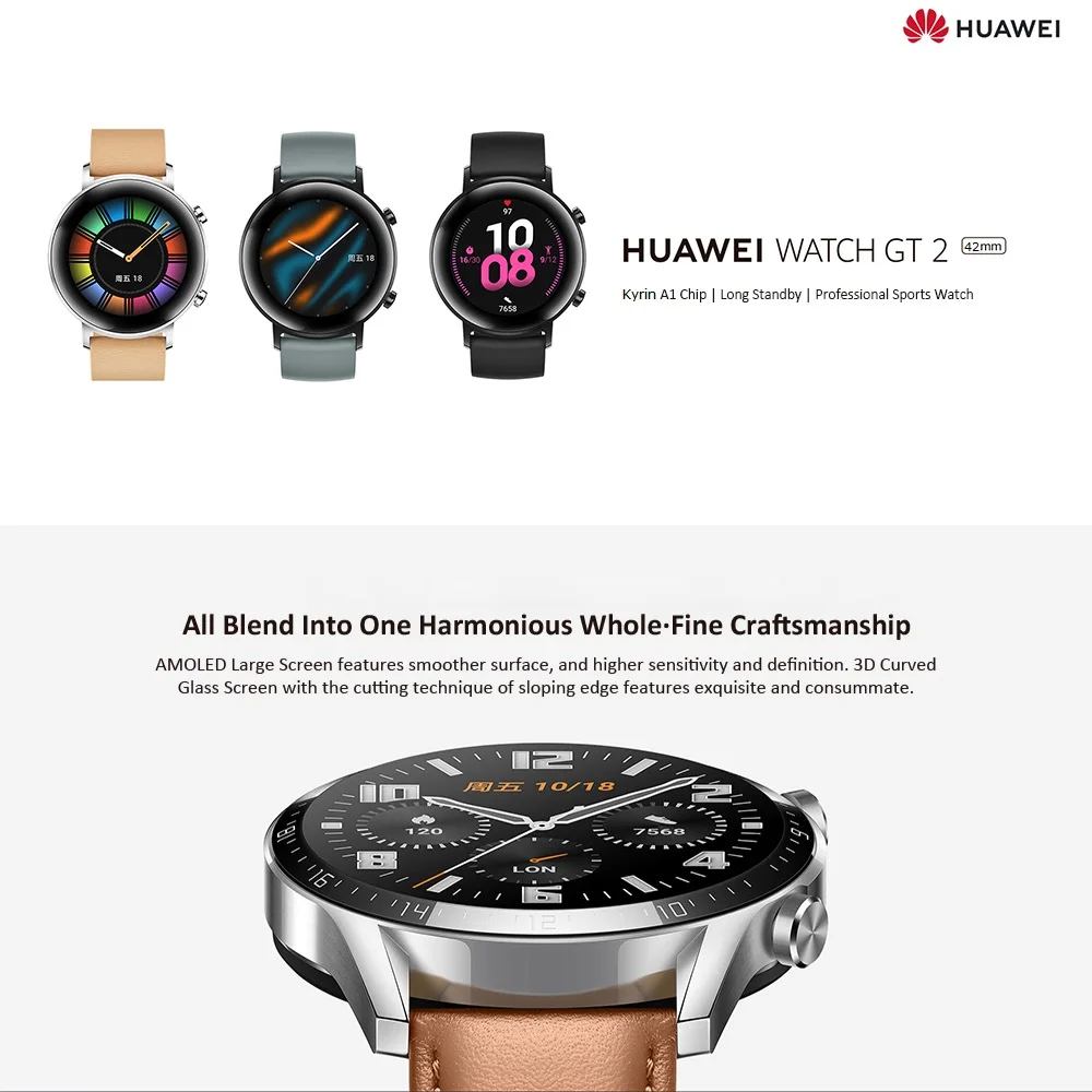 HUAWEI WATCH GT 2 Smartwatch 42 мм 46 мм 5ATM GT2 BT умные часы водонепроницаемые спортивные BT 5,1 gps сердечного ритма кровяное давление для мужчин и женщин