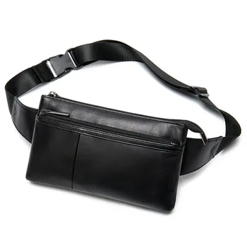 

Genuine Leather Men's Waist Fanny Packs Black Sling Chest Single Shoulder Messenger Bags Cross Body High Quality Business Wallet