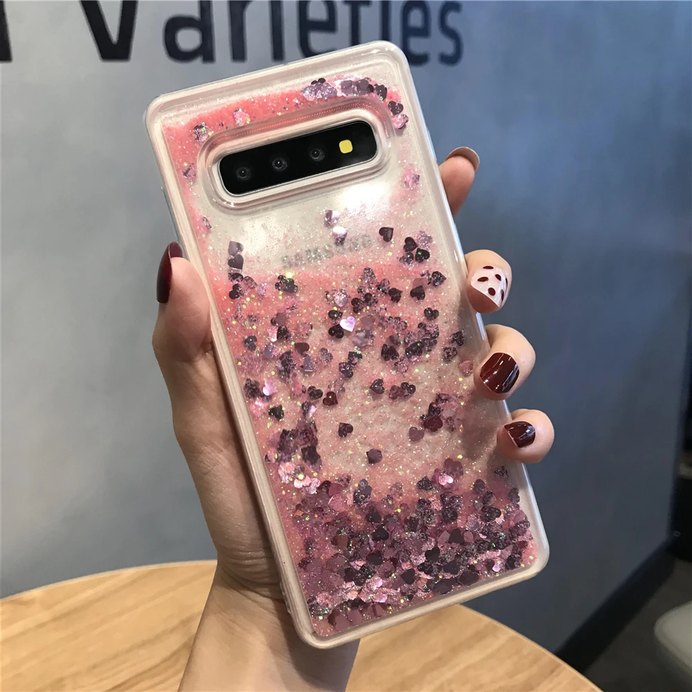 love heart Dynamic Liquid Quicksand Case For Samsung Galaxy S10 Plus S9 S8 S7 Edge A10 A20E A30 Cover TPU Soft Fundas Coque Capa |