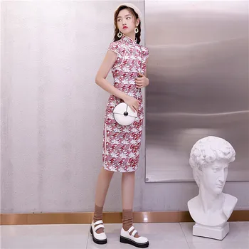 

Spring New Cheongsam Female Vintage Satin Qipao Elegant Oversize 3XL High Split Evening Party Dress Chinese Style Vestidos