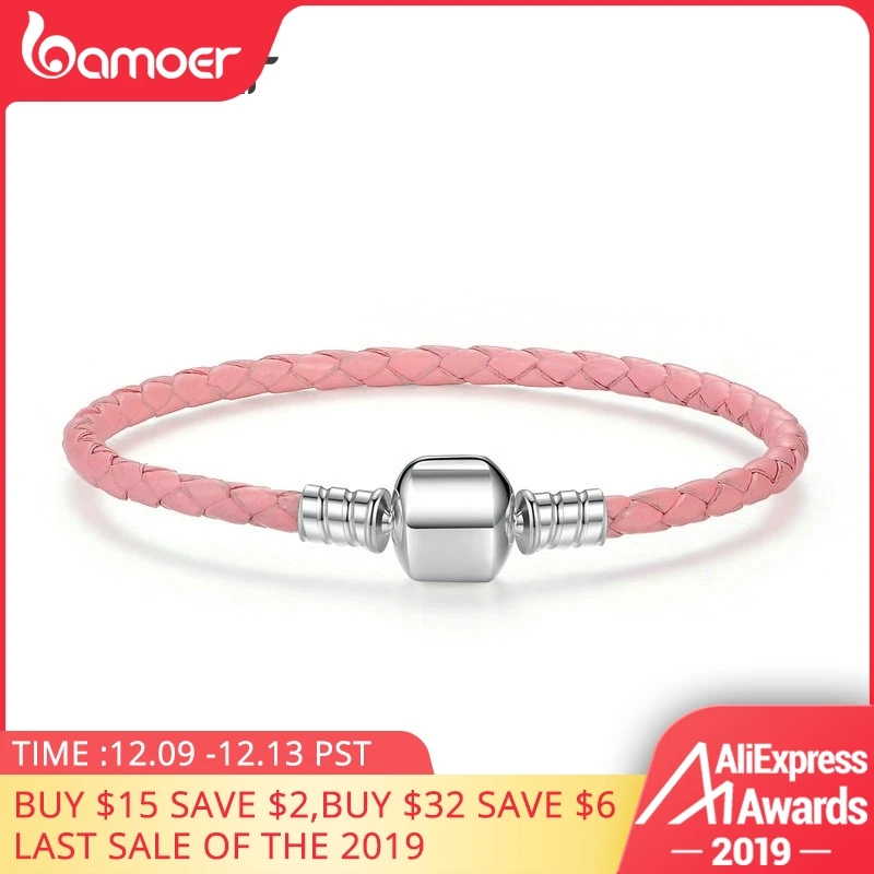 Online BAMOER Original Plata de Ley 925 venta al por mayor 4 pulseras de cadena de serpiente de cuero genuino para mujer joyería fina PAS908