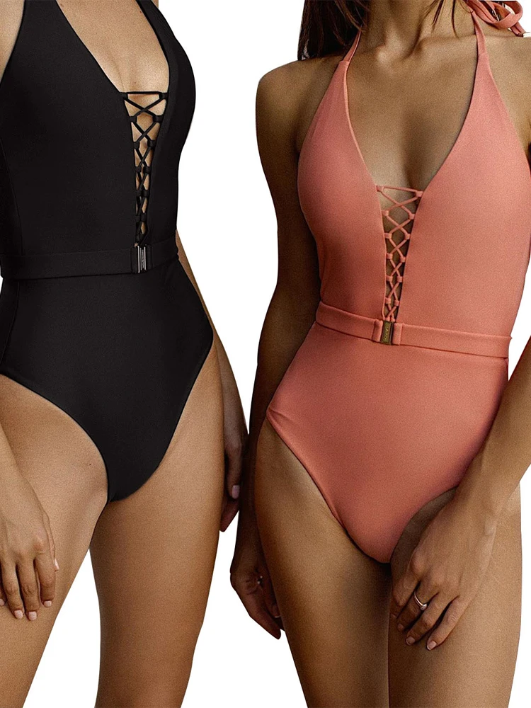 Women's One Piece Swimsuit Bandage Padded Bra Bikini Monokini Beachwear Swimwear 