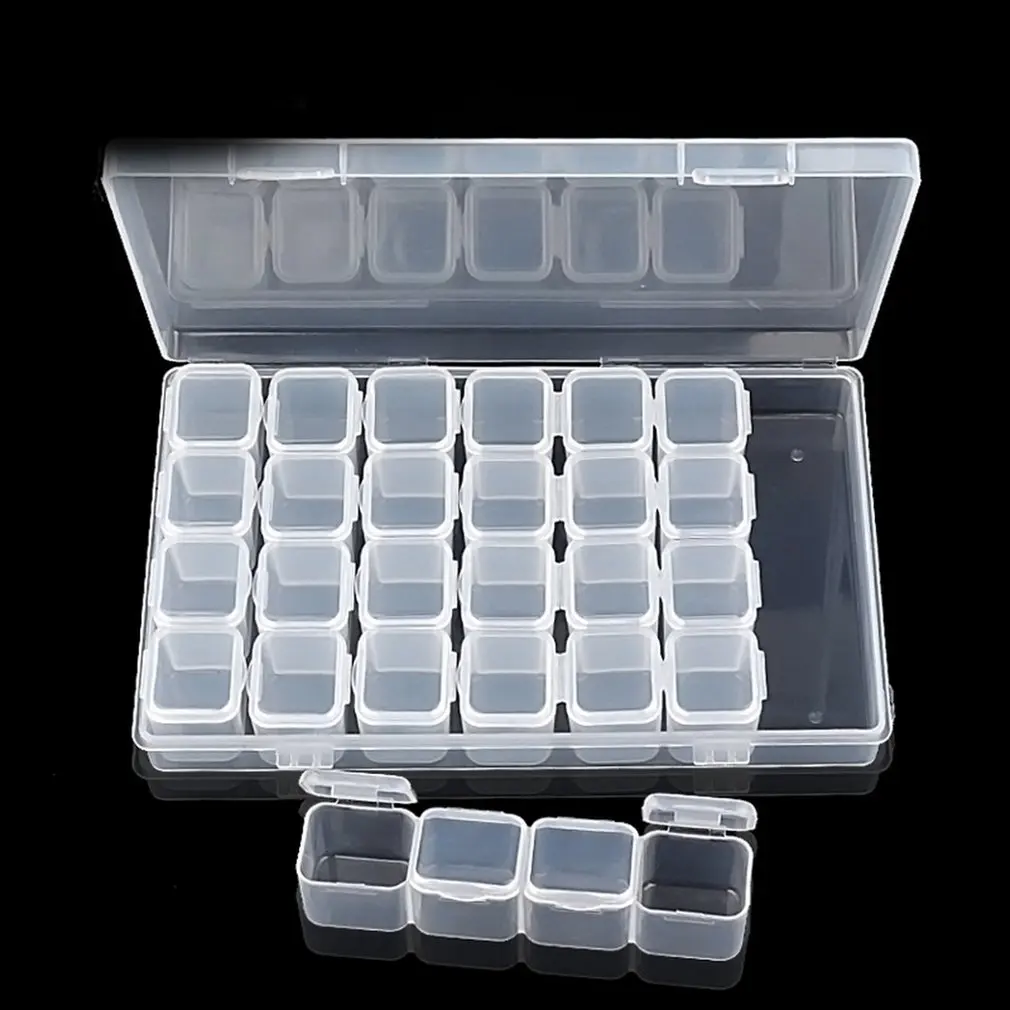 12/28 Grid Compartment Transparent Medicine Box Jewellery Packing Plastic Removable Box Nail Art To