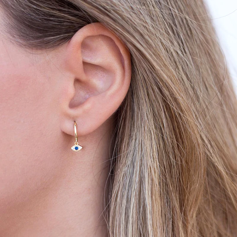 925 de mal de ojo de plata esterlina aro pendientes azul Ojo de cristal pendientes que previenen la alergia para las mujeres joyería coreana