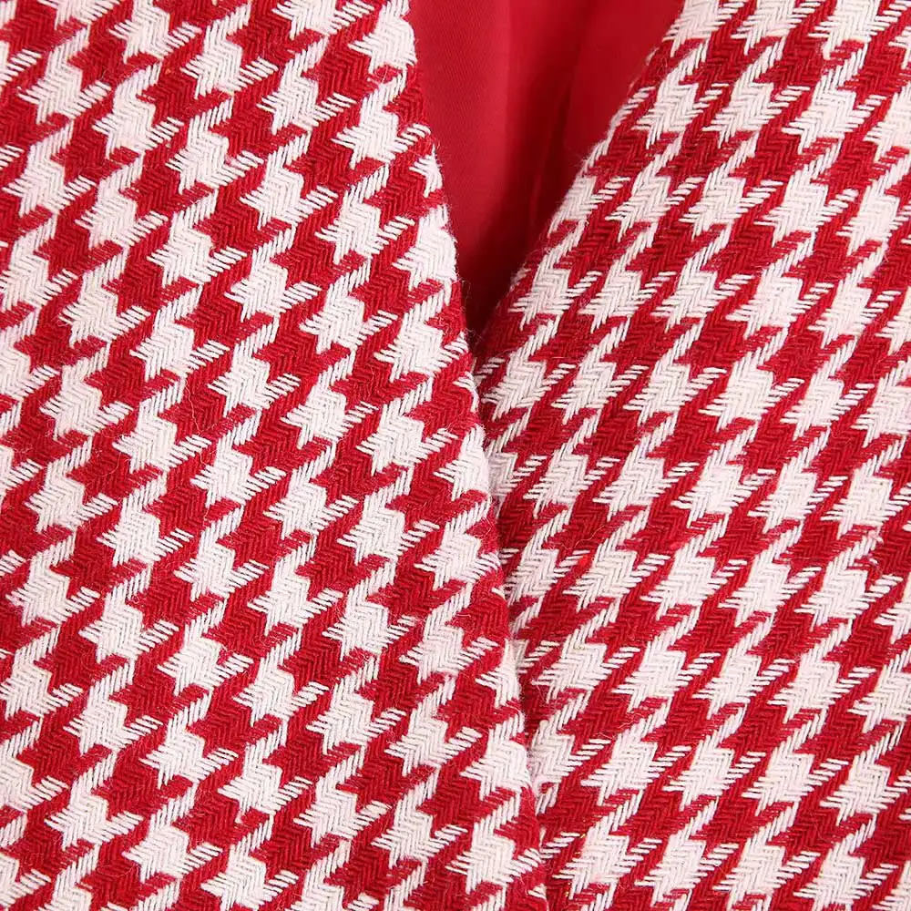 price reduction  Vintage Stylish Double Breasted Houndstooth Jacket Coat Women 2020 Fashion Long Sleeve Pockets Plai