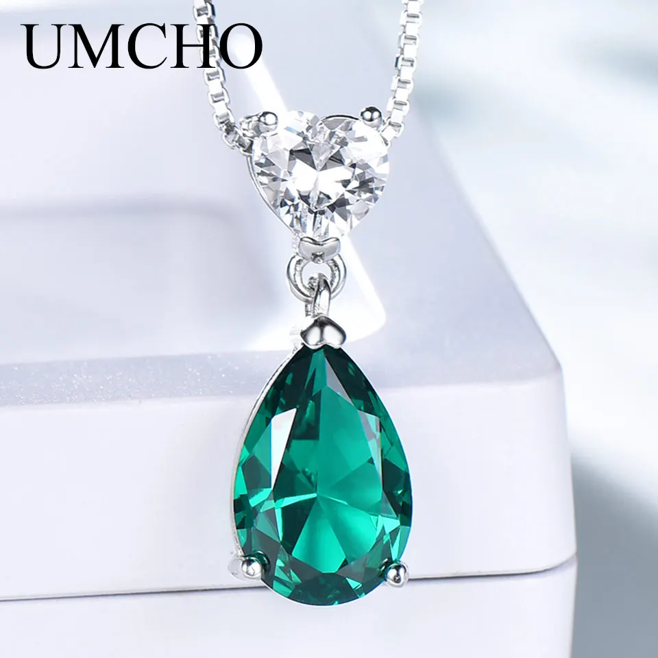 UMCHO 925 пробы серебро нано изумруд кулон ожерелье Романтические свадебные подарки