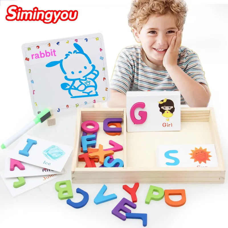 Simingyou мультфильм алфавитное письмо выучить слова по букве деревянная игрушка-пазл геометрическая форма для детей C20 DropShippin