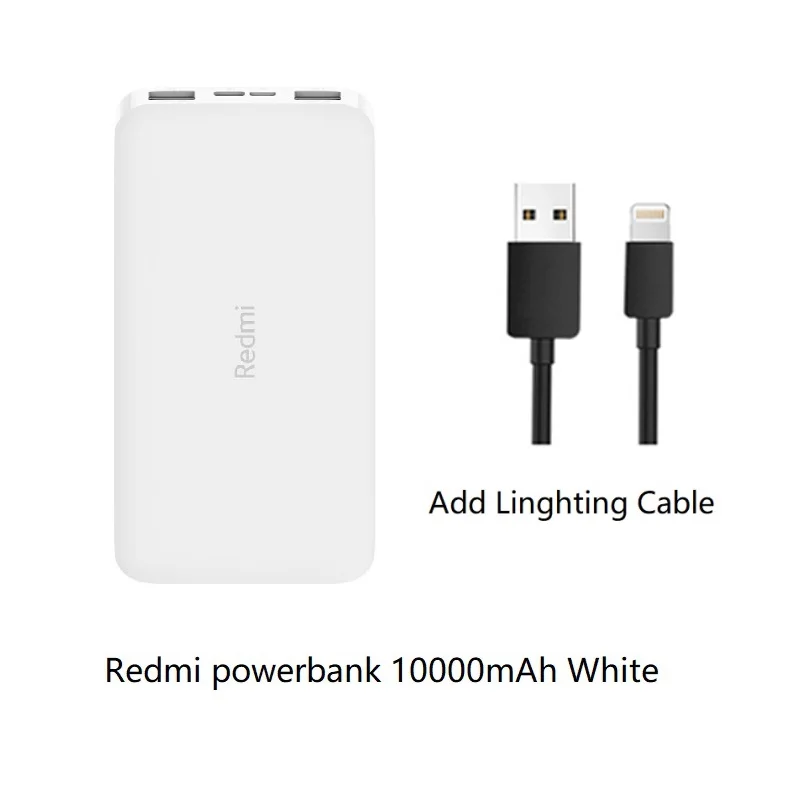 add linghting cable Redmi power Bank, 20000 мА/ч, быстрая зарядка, 10000 мА/ч, внешний аккумулятор, двойной USB, двухсторонняя быстрая зарядка, портативное зарядное устройство, внешняя батарея - Цвет: add linghting cable