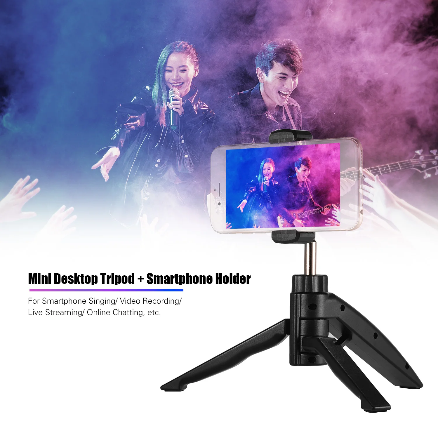

Mini Desktop Tripod Phone Stand Bracket with Adjustable Smartphone Clip Holder for Smartphone Singing Video Recording Live