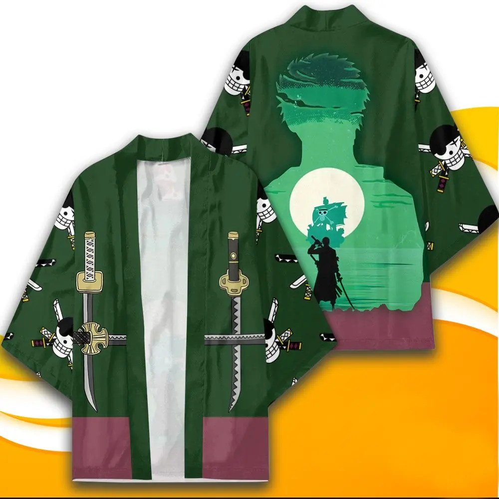 Anime ONE PIECE Cosplay Roronoa Zoro Costumes Kimono Women Men Cloak Jacket Weapon Symbol Haori Cardigan Bathrobe Pajamas Top