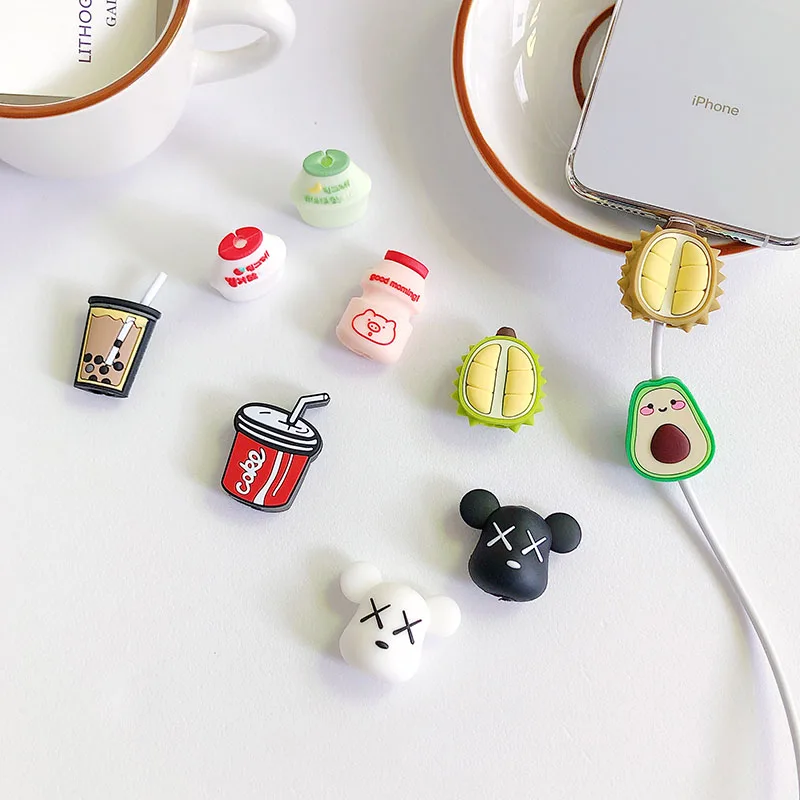 

Cartoon 3D Fruit Drinks cable protector anti-breaking for iPhone cable soft silicone Cute Data line Protector cable winder