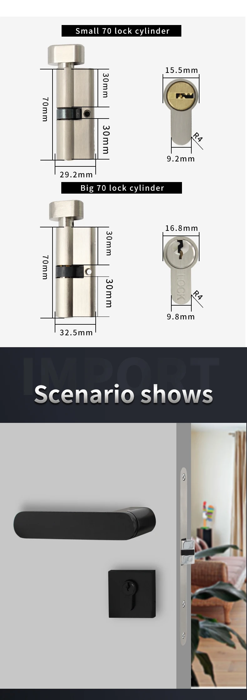 Description Picture 4 of item93-918 Matt Black Lever Type Security Indoor Mute Wood Door Square  Lock Handle With Lock Body