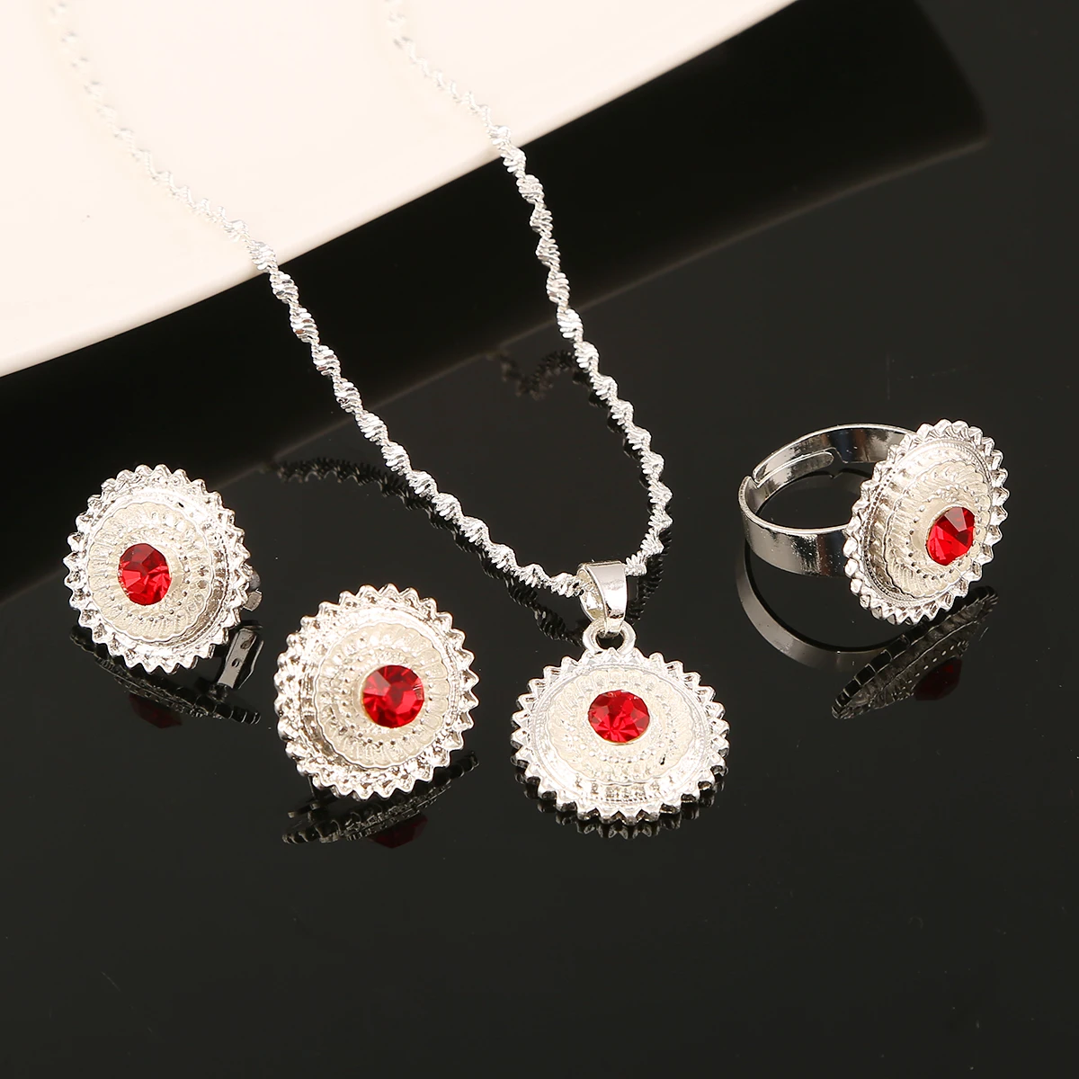 Ethiopian Trendy Earrings Pendant Ring With Stone African Habesha Nigeria Jewelry Sets