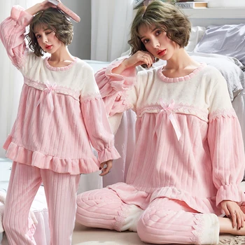 

Winter Thick Warm Flannel Maternity Nursing Sleepwear Feeding Pajamas Clothes for Pregnant Women Pregnancy Sleep Lounge Wear