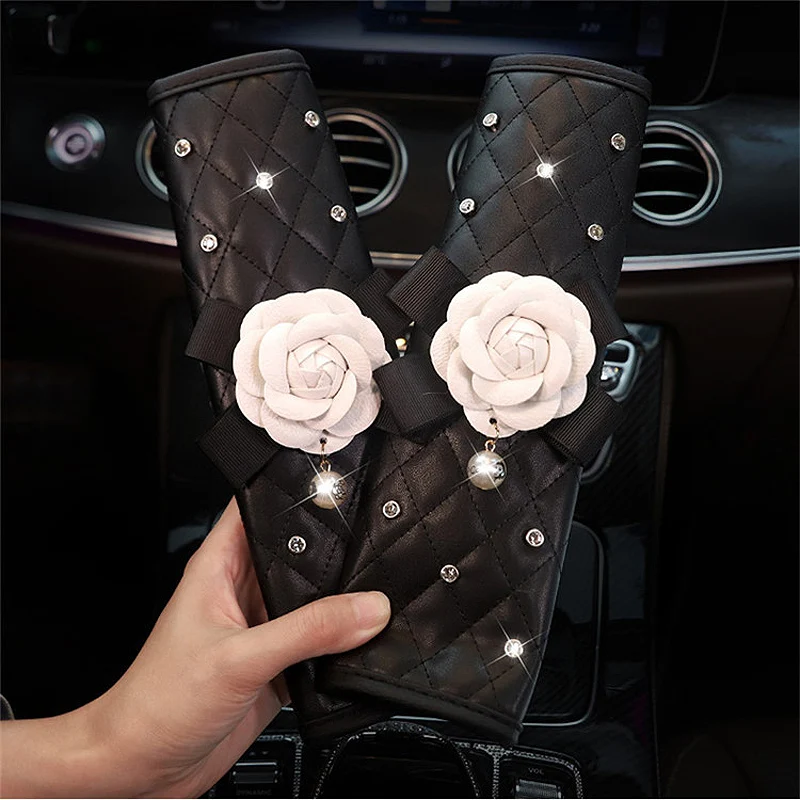 2pcs Fashion Rhinestone Leather Car Sefety Seat Belt Cover Crystal Crown Universal Shoulder Pad Car Styling Interior Accessories car accessories,seat belt covers,car seat belt accessory,safety belt shoulder guard