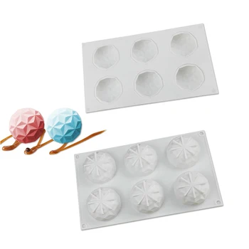 

Handmade Round Diamond Silicone Cake Mold 6-hole Aromatherapy Soap Candle Making DIY Chocolate Fondant Party Baby Shower Decor