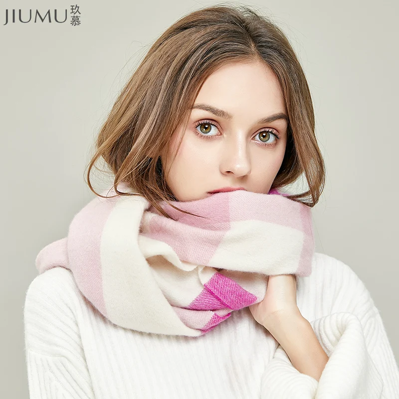 JIUMU шерстяной шарф женский модный лоскутный шарф Зимний толстый теплый роскошный бренд высокого качества теплые кашемировые кисти шарфы подарок