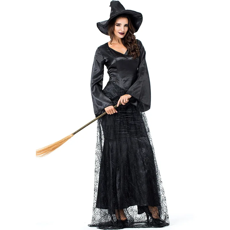 Echoine, новинка, женский черный костюм ведьмы на Хэллоуин, карнавал, представление, вечерние, косплей, платье для взрослых, одежда размера плюс XXL