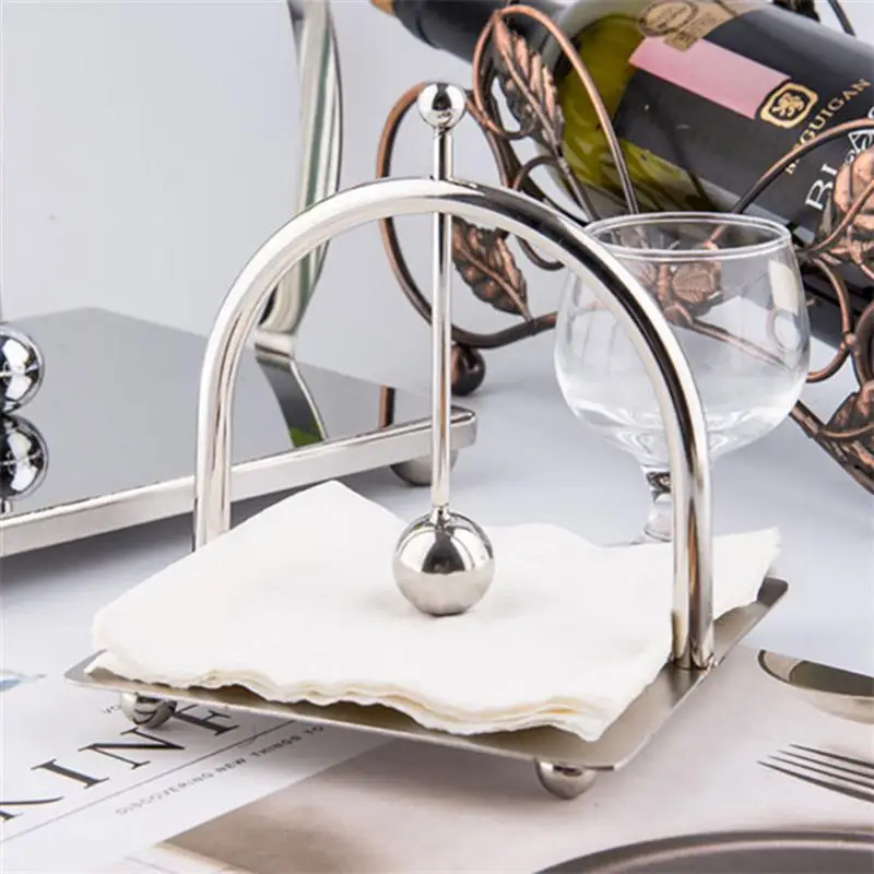 1PC Stainless Steel Flat Napkin Holder Household Simple Tissue Countertop Stand With Pressure Bar For Kitchen Bedroom