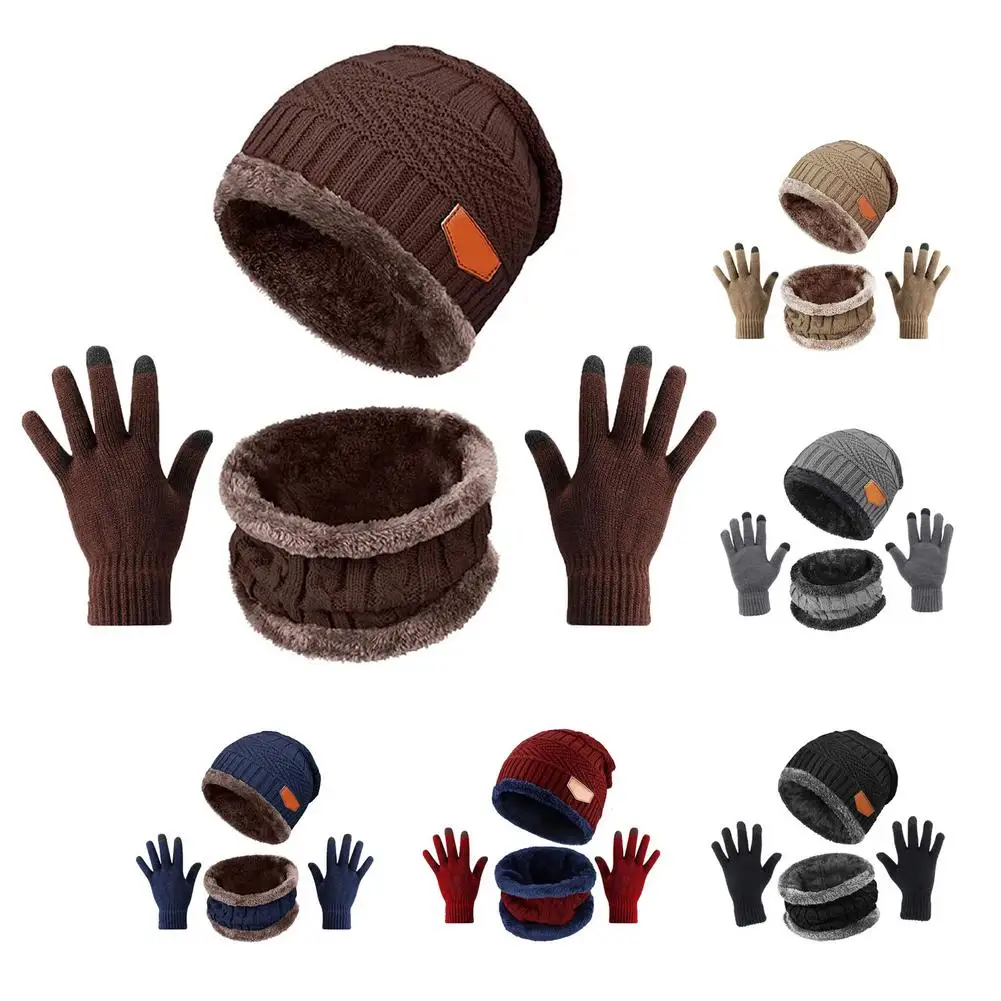 Winter Hat Scarf Gloves Touch Screen Gloves Circle Scarf Warm Slouchy Beanie Snow Kit Knit Skull Cap Set For Men