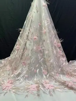 

Exquisite appliqué feather embroidery French tulle African lace Nigeria lace fabric suitable for DIY evening dress wedding skirt