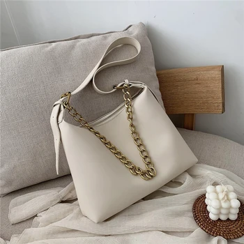 

Burminsa Korean Style Wide Strap Shoulder Bags Women Chain Design Large Capacity Work Bucket Bag High Quality Soft Crossbody Bag