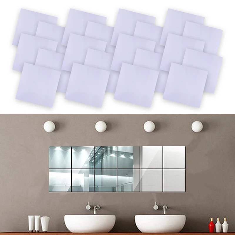 10x Flexible Stick-On Squares Mirror Sheet Self Adhesive Decor Wall Tile 15x15cm 