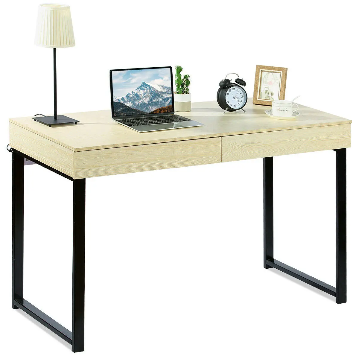 

Costway Simple Writing Desk Study Computer Desk Laptop PC Table Workstation w/ 2 Drawers
