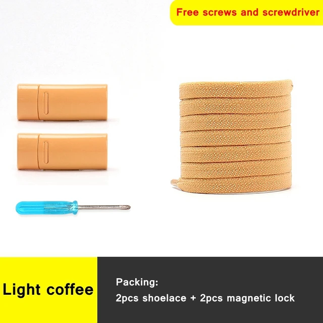 1 second No tie shoelace 24Color Elastic shoelaces Magnetic metal lock Quick wear in Flat Suitable for all shoes Lazy laces Light coffee