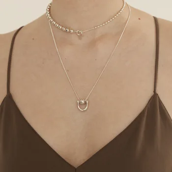 

Smooth geometric U-shaped round bead choker necklace girl simple niche chic necklace 925 sterling silver daily jewelry