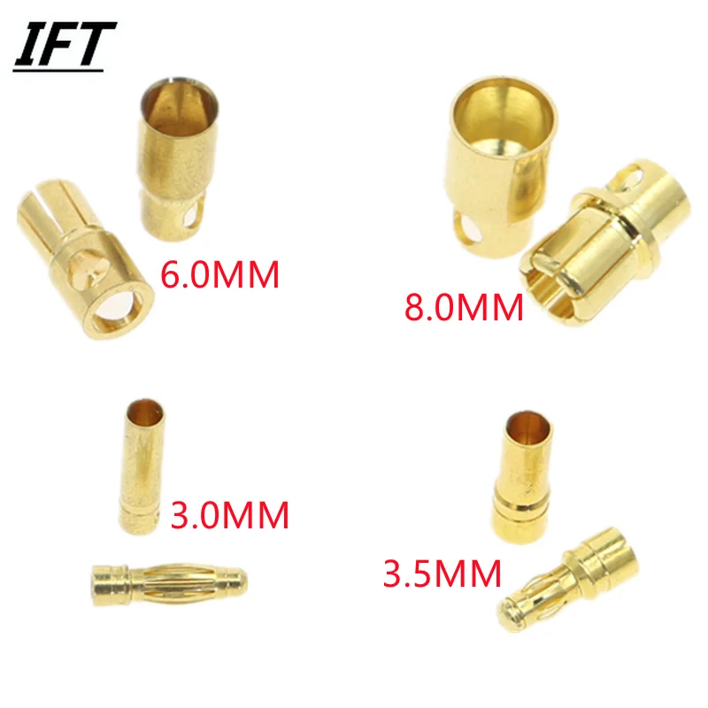 10 pcs 2 5 6 5.5 3.5 8 mm Bullet Connectors Gold Plated 5 pair 3 4 