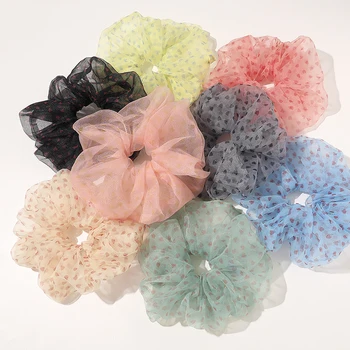 

Fashion Korean Hair Rope Heart Printed Simple Elastic Hair Bands Headwear Women Organza Rope Ties Rubber Band Hair Accessories