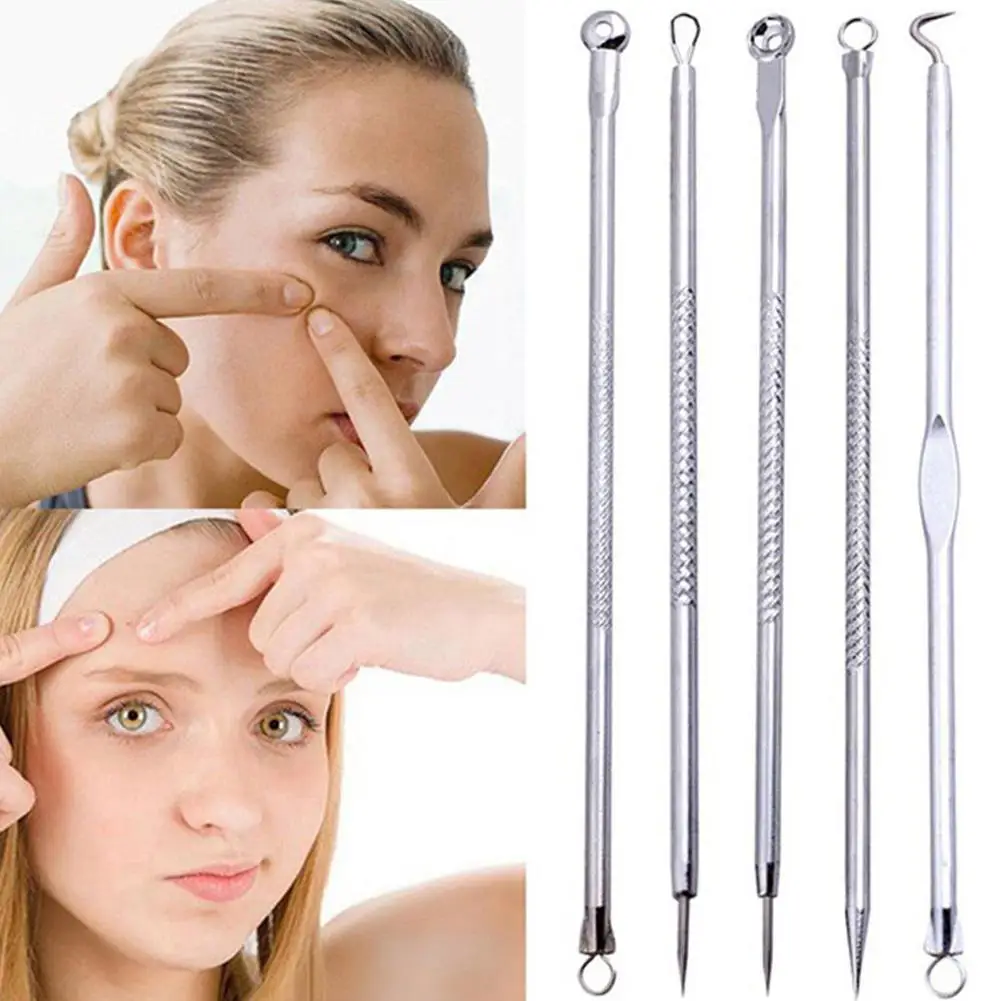 

HobbyLane 5 Pcs Stainless Steel Blackhead Remover Tool Kit Pimple Blemish Comedone Acne Extractor Remover Needles Set Cleanser