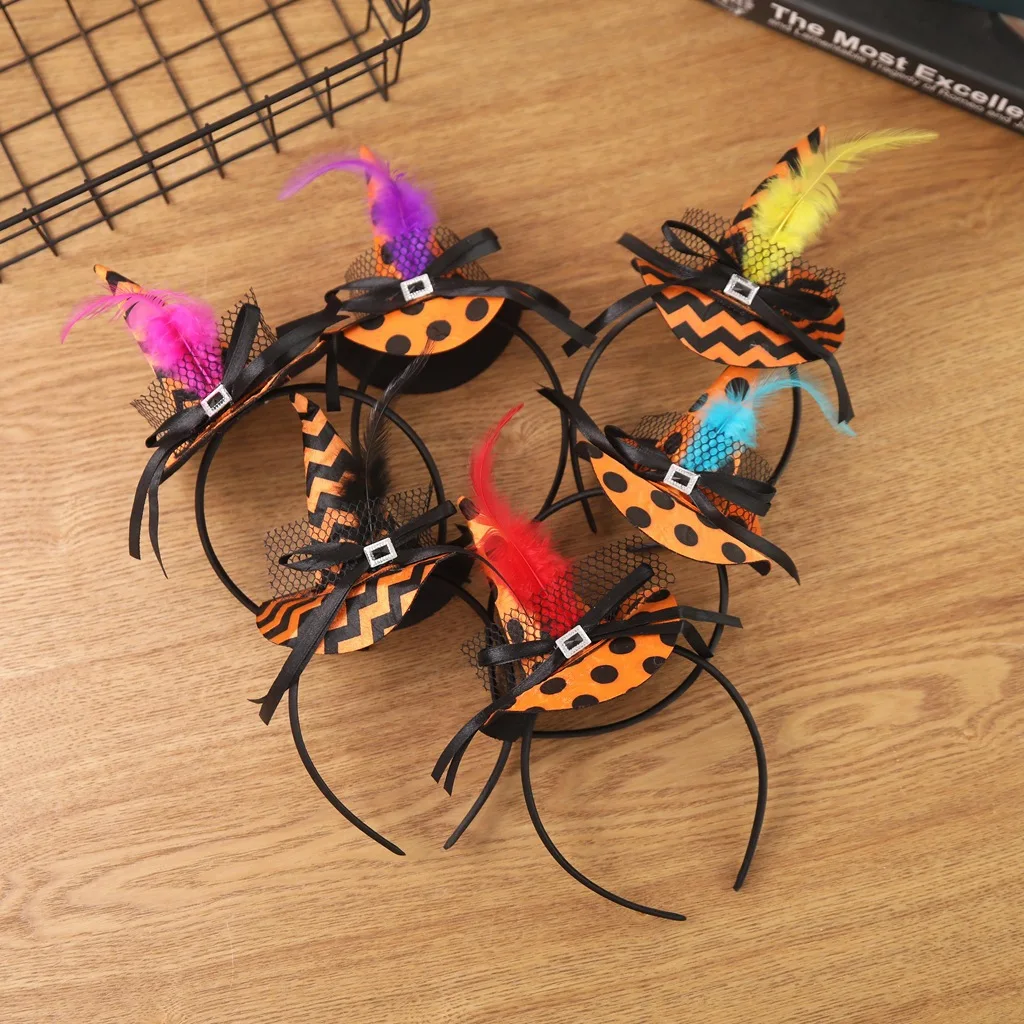 

Halloween Party Decoration Witch Hat Feather Headband Children's Masquerade Dress Up Head Buckle Party Show Props Hairband Decor