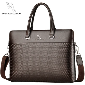 

YUES KANGAROO New Leather Men's Briefcase Handbags Fashion Large Capacity Business Bag Tote Black Male Shoulder Laptop Bag