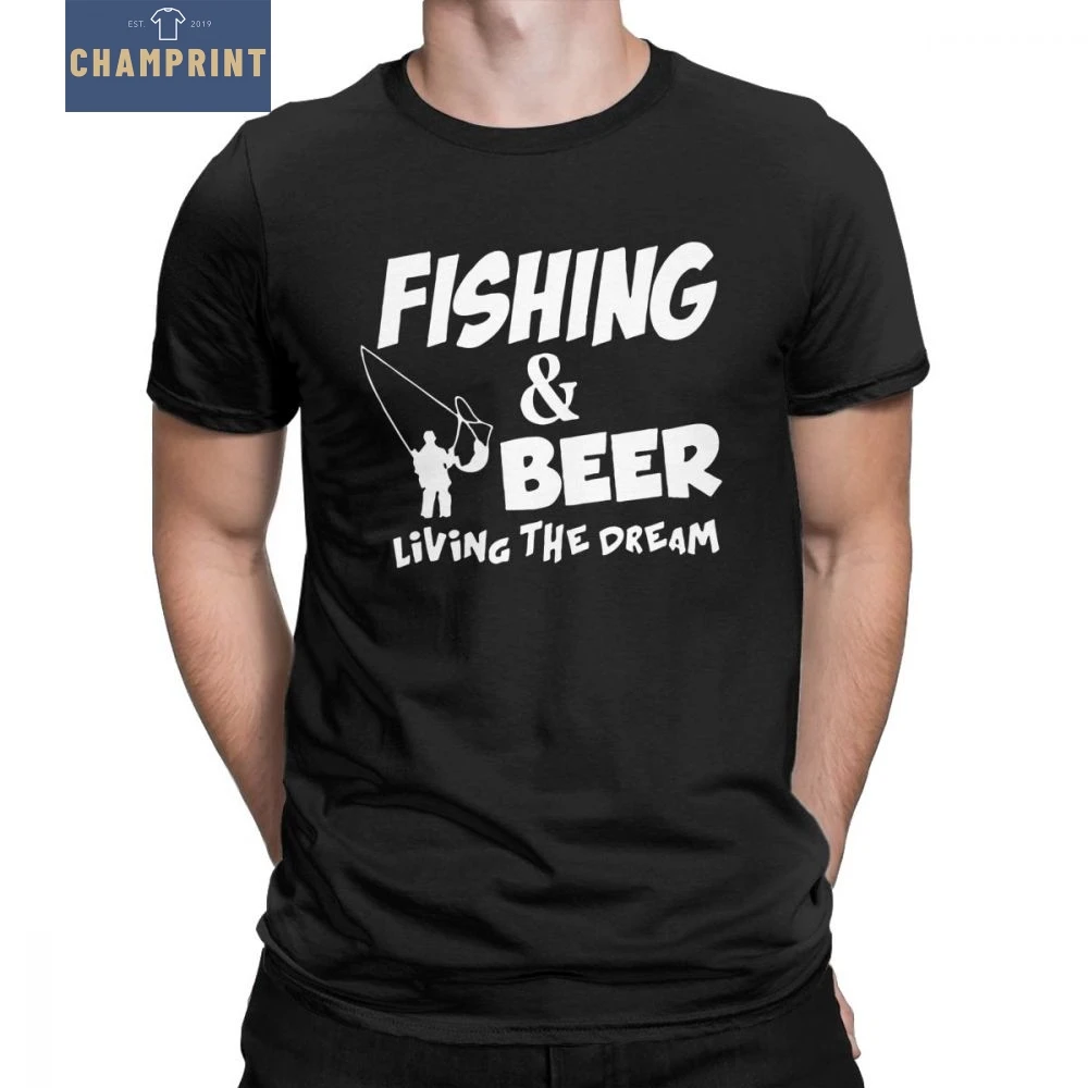 Uomini Pesche Partita Sporter Volare Fresco футболка Fishinger Birra Pesce Vivere Il Sogno Pescatore Divertente
