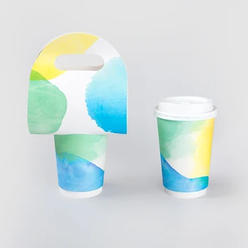 

25pcs Net red disposable coffee cup 16oz 500ml double layer paper hot drinks paper cups colorful light blue drinking cup and lid