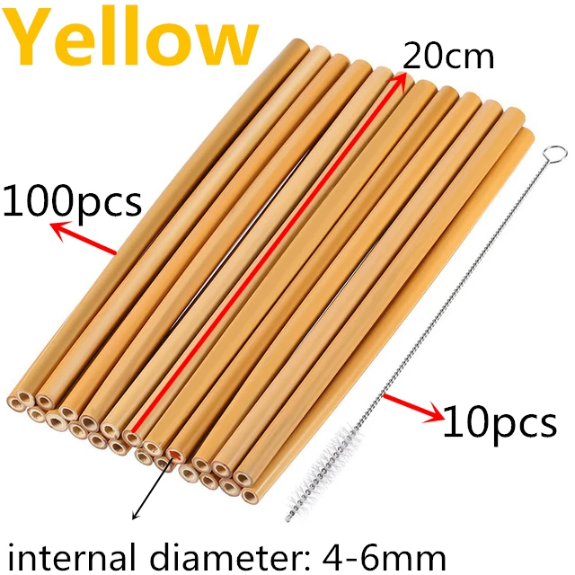 100straw-10brush 100 шт./компл. 20 см из бамбука соломы Многоразовые питьевые соломки для вечеринки, дня рождения свадьбы панели инструментов - Цвет: 100straw-10brush
