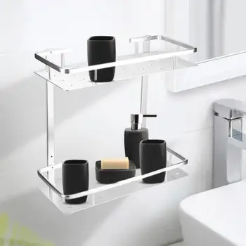

Space Aluminum Wall Mounted 2 Tiers Kitchen Bathroom Storage Rack Shelf Home Organizer Bathroom Single Tier