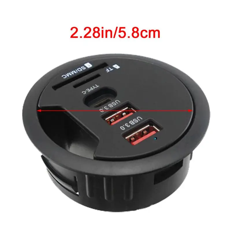 EU US Desktop Grommet Hole In-Desk Mounting 3 Ports USB 3.0 Type C Hub Adapter TF/SD Card Reader For Laptop PC Computer