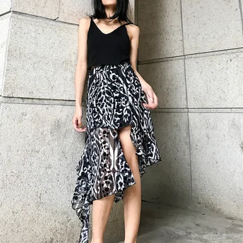 

2020 Women Summer New Style Temperament Printing Irregular Chiffon Skirt Elegant Floral High Waist Half Body Mini Skirt Fashion