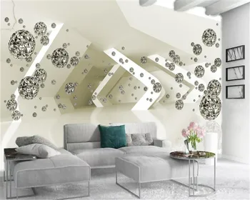 

3d Modern Wallpaper 3d Expansion Space Silver Floating Ball Custom Simple Atmosphere Interior Decoration Wallpaper