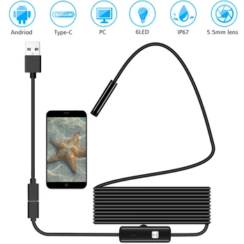 

5.5MM USB Endoscope Camera Micro USB/Type-C Borescope IP67 Waterproof Inspection Camera With 6 LED for Andriod With OTG/UVC PC