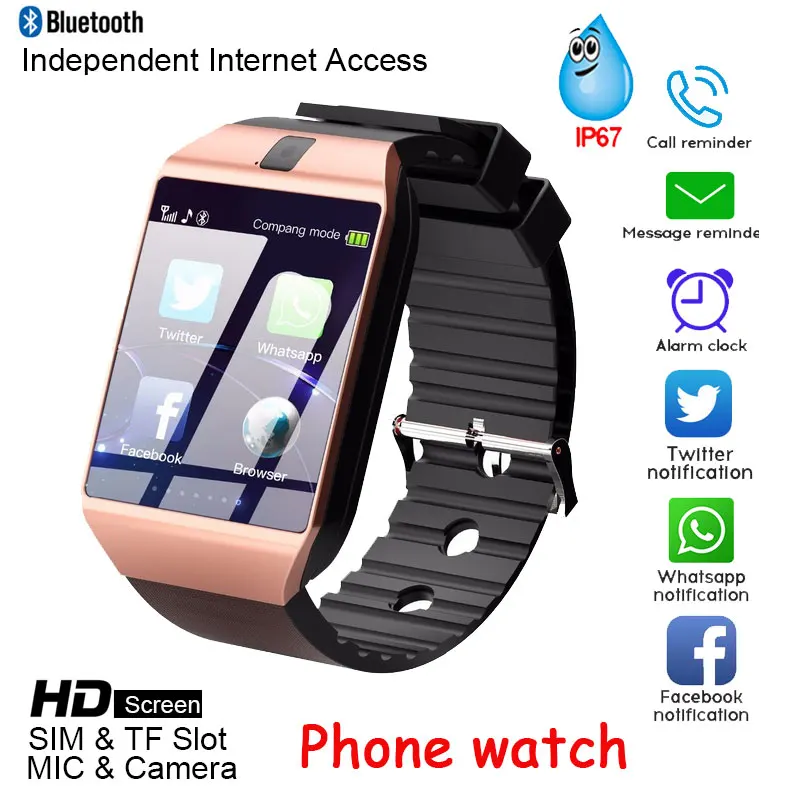  Latest DZ09 Bluetooth Smart Phone Watch Men Women Camera Sim Slot TF Card Call Waterproof Men Watch - 4000165291176