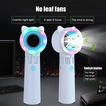 

Kitty Cat Usb Rechargeable Fan Portable Bladeless Fan Handheld Mini Cooler No Leaf Handy Cooling Fan Gradient LED Handle Fan