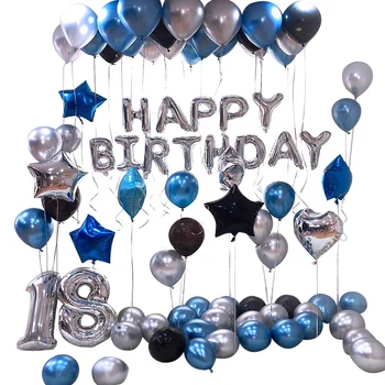 

90Pcs Happy 18 Birthday Foil Number Balloons Metallic Globos 18Th Anniversary Birthday Party Decor Supplies Blue