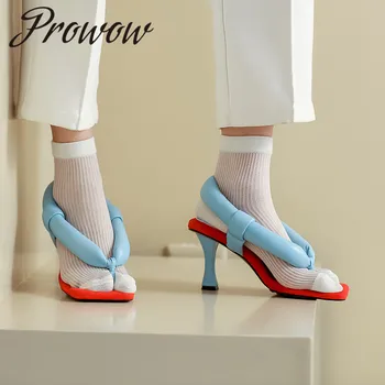 

Prowow Summer Runway Flip Flops High Heel Sandals Genuine Leather Strap Rome Gladiator Sandals Party HIgh Street Sandals